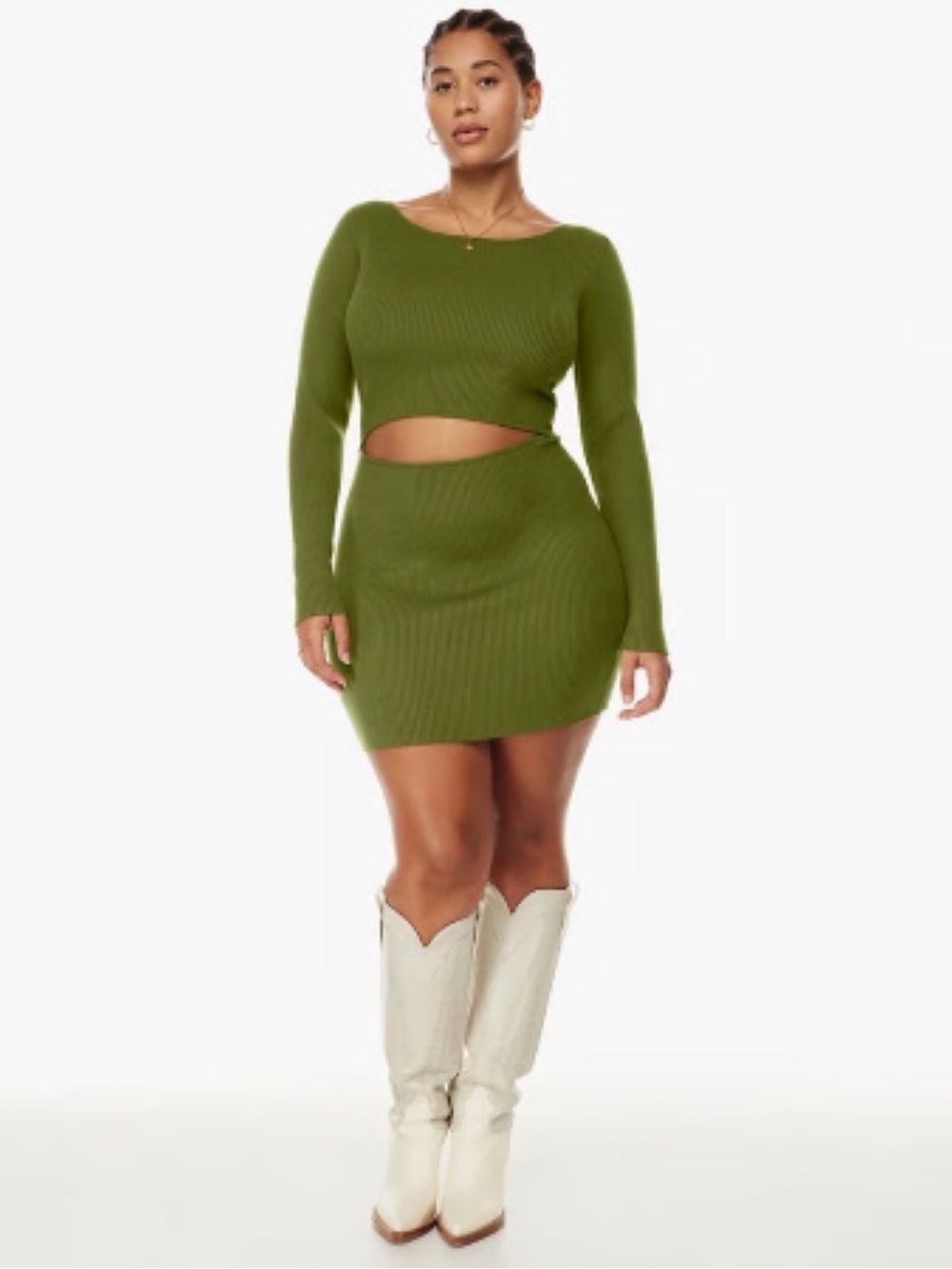 Aritzia Wilfred Cut-Out Knit Longsleeve Mini Dress Olive Size Large